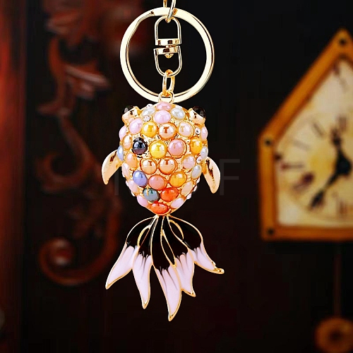 Colorful Diamond Goldfish Car Keychain Metal Cute Women's Bag Pendant Keychain Ring Inlaid with Diamonds Accessories Gift Wholesale PW-WGA667C-03-1