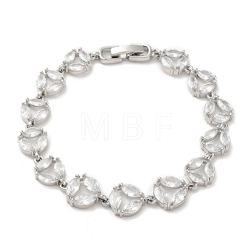 Clear Cubic Zirconia Flat Round Link Chain Bracelet BJEW-M296-06P-1