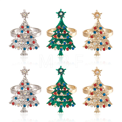 Mega Pet 6Pcs 3 Style Christmas Tree Alloy Napkin Rings AJEW-MP0001-32-1