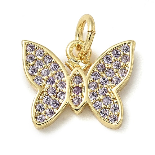 Rack Plating Brass Micro Pave Cubic Zirconia Pendants KK-K392-42G-1