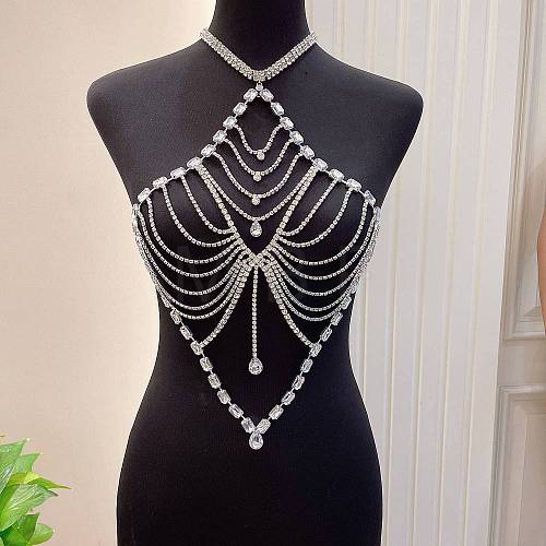 Alloy Full Crystal Rhinestone Tassel Sexy Body Chains for Bikini WGE7893-02-1