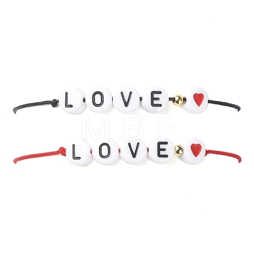 2Pcs 2 Color Hear Love Acrylic Braided Bead Bracelets Set BJEW-JB09849-1