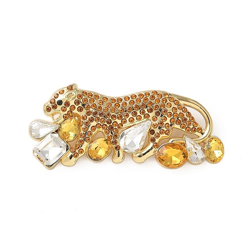 Cheetah Zinc Alloy Rhinestones Brooches JEWB-R055-02G-03-1