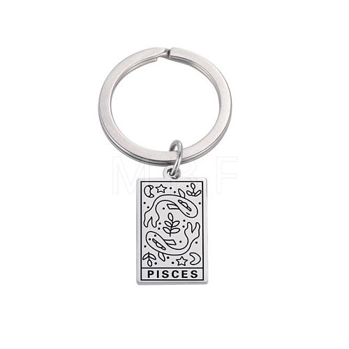 Non-Tarnish Rectangle with Constellation Stainless Steel Keychains PW-WG419B0-16-1