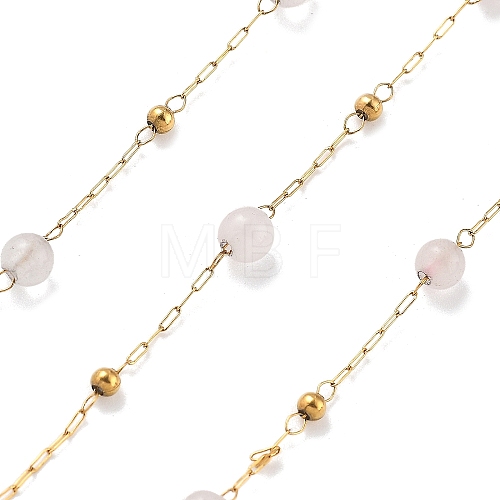 Natural Rose Quartz & 304 Stainless Steel Beads Link Chains CHS-K021-08A-06-1