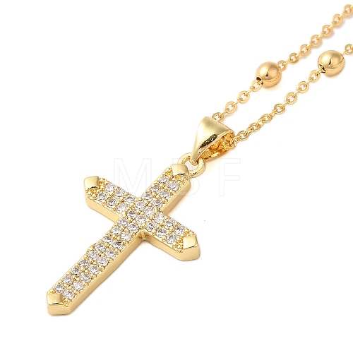 Brass Micro Pave Clear Cubic Zirconia Pendant Necklaces for Women NJEW-S429-06G-02-1