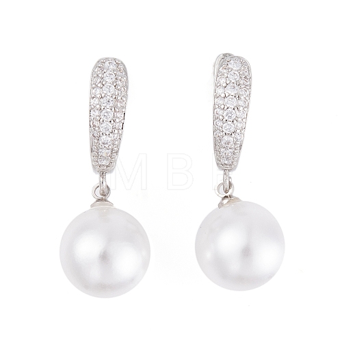 Rack Plating Brass Clear Cubic Zirconia ABS Pearl Earrings EJEW-S219-15P-01-1
