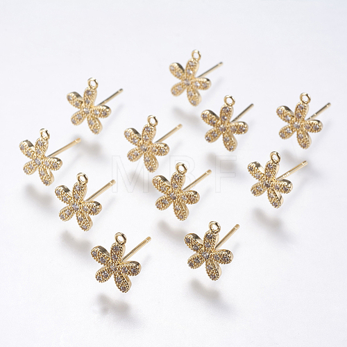 Brass Micro Pave Cubic Zirconia Stud Earring Findings KK-F738-35G-1