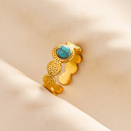 Round Synthetic Turquoise Finger Rings SA1153-8-1