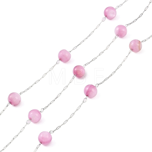304 Stainless Steel & Dyed Shell Handmade Round Beads Chain CHS-H028-04A-01-1