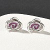 Rose Flower Brass Micro Pave Cubic Zirconia Stud Earrings EJEW-G452-08P-01-2