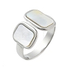Rectangle 304 Stainless Steel White Shell Cuff Rings for Women RJEW-G346-04P-02-4