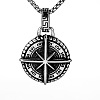 Vintage 304 Stainless Steel Viking Star Compass Pendant Box Chain Necklaces for Men WG56084-01-3