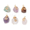Raw Rough Natural Green Aventurine/Tiger Eye/Rose Quartz/Amethyst/Quartz Crystal Copper Wire Vortex Wrapped Pendants PALLOY-JF03300-1