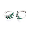 Brass Micro Pave Cubic Zirconia Leaf Hoop Earrings EJEW-T048-41C-P-3