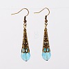 Brass Glass Teardrop Beads Dangle Earrings EJEW-JE01362-2