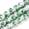 Handmade Flower Printed Porcelain Ceramic Beads Strands PORC-M007-10mm-16-1