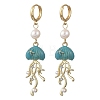 Natural Cultured Freshwater Pearl & Brass Enamel Hoop Dangle Earrings for Women EJEW-JE07268-01-3