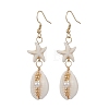 Star with Shell Shape Synthetic Turquoise Beads Dangle Earrings EJEW-JE06398-02-2