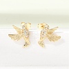 Hummingbird Brass Micro Pave Clear Cubic Zirconia Stud Earrings EJEW-L311-02G-1