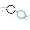 2Pcs Round Natural Black Agate & Turquoise Braided Bead Bracelets for Couple IJ5496-4-1