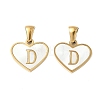 304 Stainless Steel Pave Natural White Shell Heart with Initial Slice Pendants STAS-R168-25G-D-1