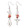 Natural Mixed Stone Key/Lock Dangle Earrings EJEW-JE06150-1