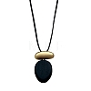Wood & Alloy Oval Pendant Adjustable Black Waxed Cord Necklaces for Women WG6CE6E-02-3