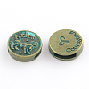 Antique Bronze & Green Patina Plated Flat Round Zinc Alloy Slide Charms PALLOY-Q307-12-NR-1