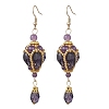 Teardrop Natural Amethyst & Glass Beaded Dangle Earrings EJEW-MZ00686-02-3