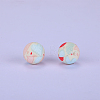 Printed Round with Heart Pattern Silicone Focal Beads SI-JX0056A-195-1