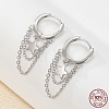 Anti-Tarnish Rhodium Plated 925 Sterling Silver Star & Chains Tassel Dangle Hoop Earrings for Women EJEW-F317-21P-1