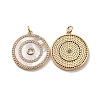 Flat Round Brass Micro Pave Cubic Zirconia Pendants KK-G406-19G-3