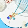 Summer Handmade Lampwork Colorful Fish and Starfish Pendant Dyed Synthetic Turquoise Round Beaded Necklaces with 304 Stainless Steel OT Clasps for Women NJEW-TA00240-1