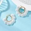 Shell Pearl & Synthetic Green Turquoise & Natural Black Onyx Flower Hoop Earrings EJEW-MZ00662-01-1