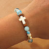 Synthetic Howlite & Glass & Plastic & Zinc Alloy & Brass & Wood Beads Stretch Bracelets for Women JJ5284-3