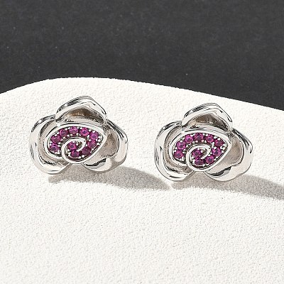 Rose Flower Brass Micro Pave Cubic Zirconia Stud Earrings EJEW-G452-08P-01-1