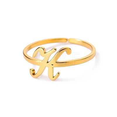 Adjustable 201 Stainless Steel Letter Open Cuff Rings for Women FS-WG61269-11-1