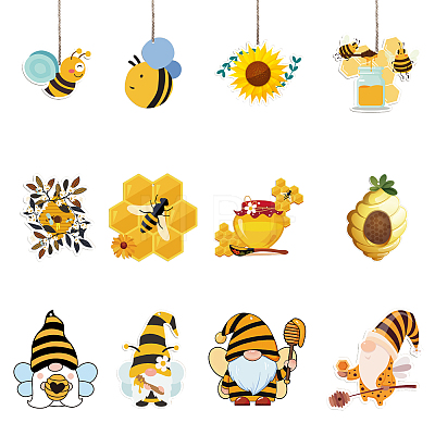 Bees Theme Wooden Pendant Decorations WOOD-WH0037-003-1
