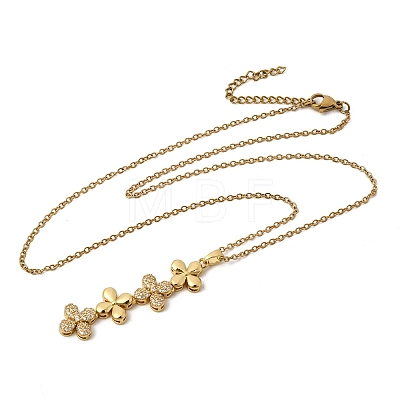 Brass Micro Pave Clear Cubic Zirconia 4 Clover Pendant Y Tassel Necklaces for Women NJEW-P350-02G-1