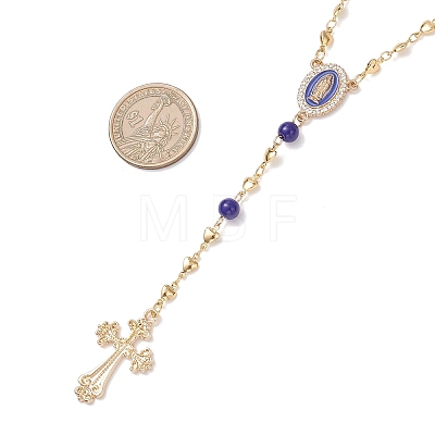 Brass Heart Link Rosary Bead Necklaces NJEW-JN05627-1