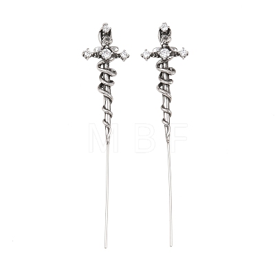 Snake Cross 316 Stainless Steel Micro Pave Clear Cubic Zirconia Ear Wrap Crawler Hook Earrings AJEW-C044-20AS-1