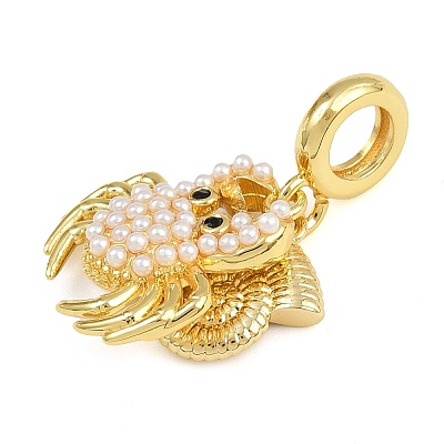 Brass Pave ABS Imitation Pearl Crab Shell Shape European Dangle Charms X-KK-I352-11G-1