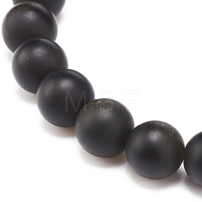 Natural Golden Sheen Obsidian Round Beaded Stretch Bracelet BJEW-JB08453-1