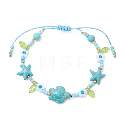 2Pcs 2 Colors Ocean Theme Synthetic Turquoise & Glass Seed Beaded Bracelets BJEW-MZ00305-1
