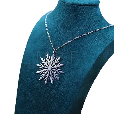Christmas 304 Stainless Steel Snowflake Pendant Necklaces FS-WG2B4AB-01-1