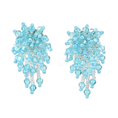 Glass Seed Braided Beaded Flower Stud Earrings EJEW-MZ00736-1