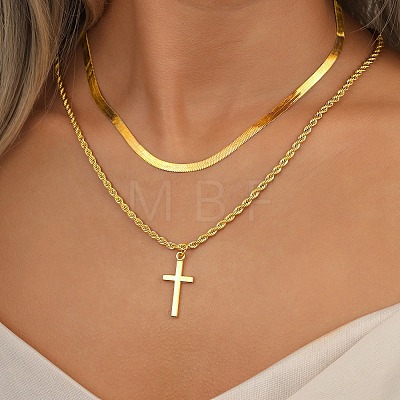 2Pcs Alloy Cross Pendant Necklace Sets PW-WG2F292-01-1