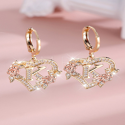 Heart Brass Micro Pave Clear Cubic Zirconia Hoop Earrings FS-WGD5D87-11-1
