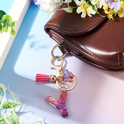 Alloy Resin Butterfly Keychains KEYC-TADJ0002-02G-Y-1
